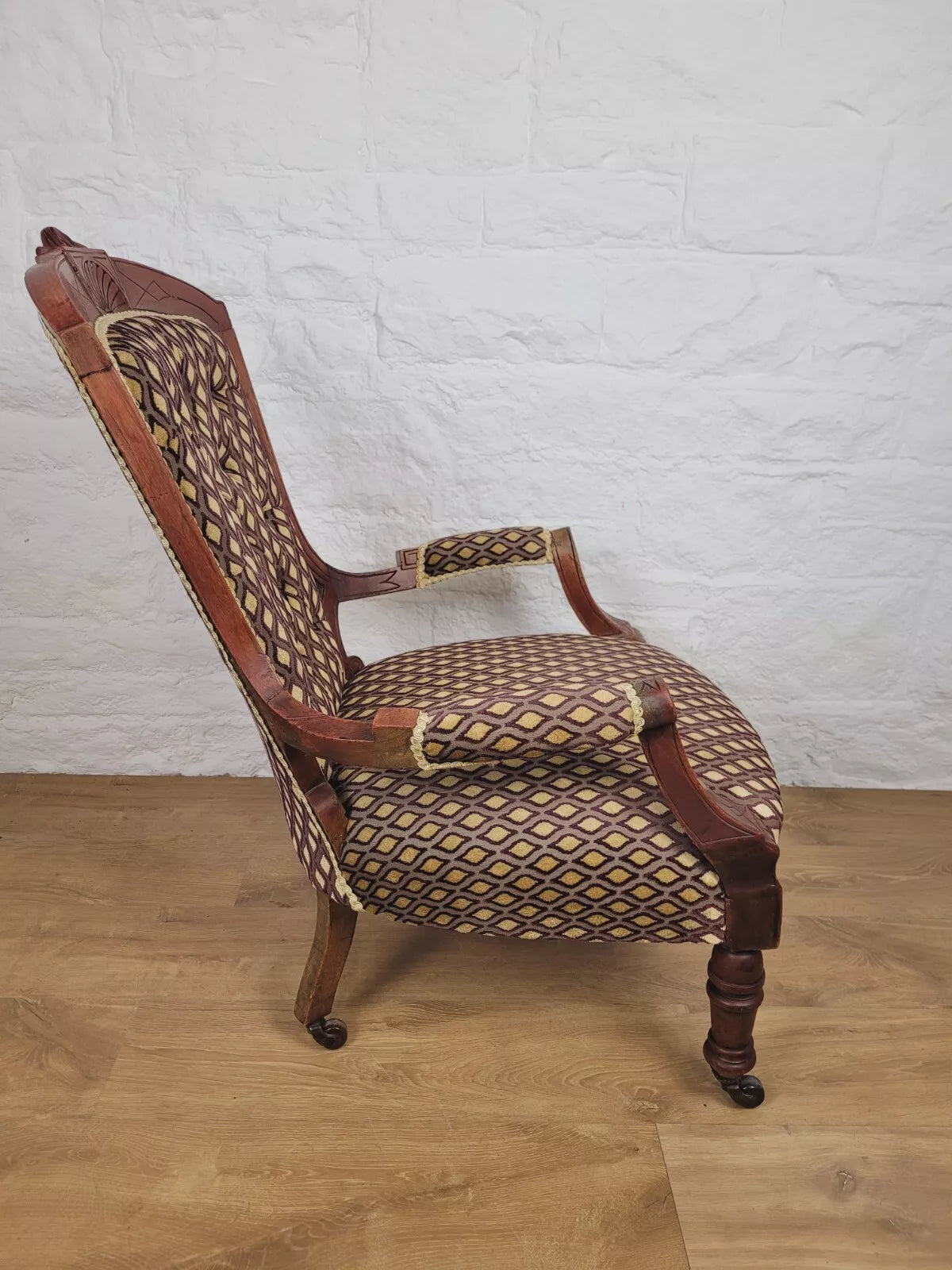 Victorian Armchair Carved Sunburst Button Back Sprung Seat Delivery Available