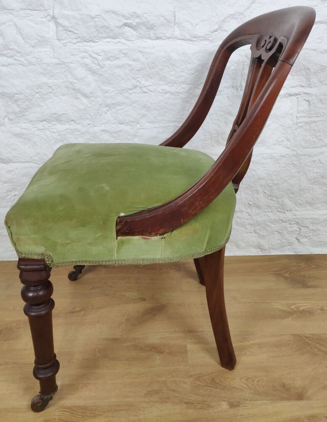 Balloon Back Dining Chair Castors Antique Mahogany Green Postage Available