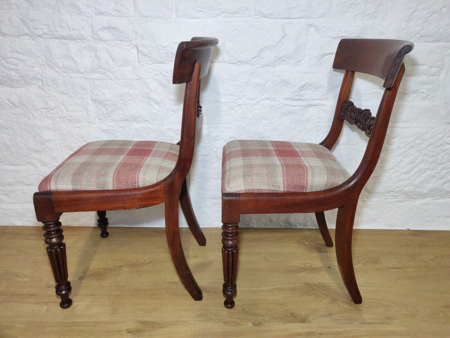 William IV Dining Chairs Set Tweed Carver Foliage Carvings Postage Available