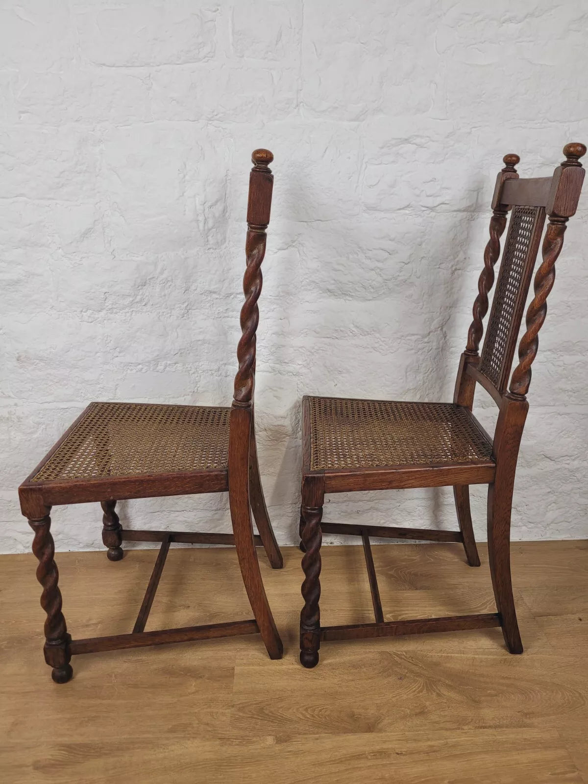 Victorian Dining Chairs Pair Oak Barley Twist Country Bergere Postage Available