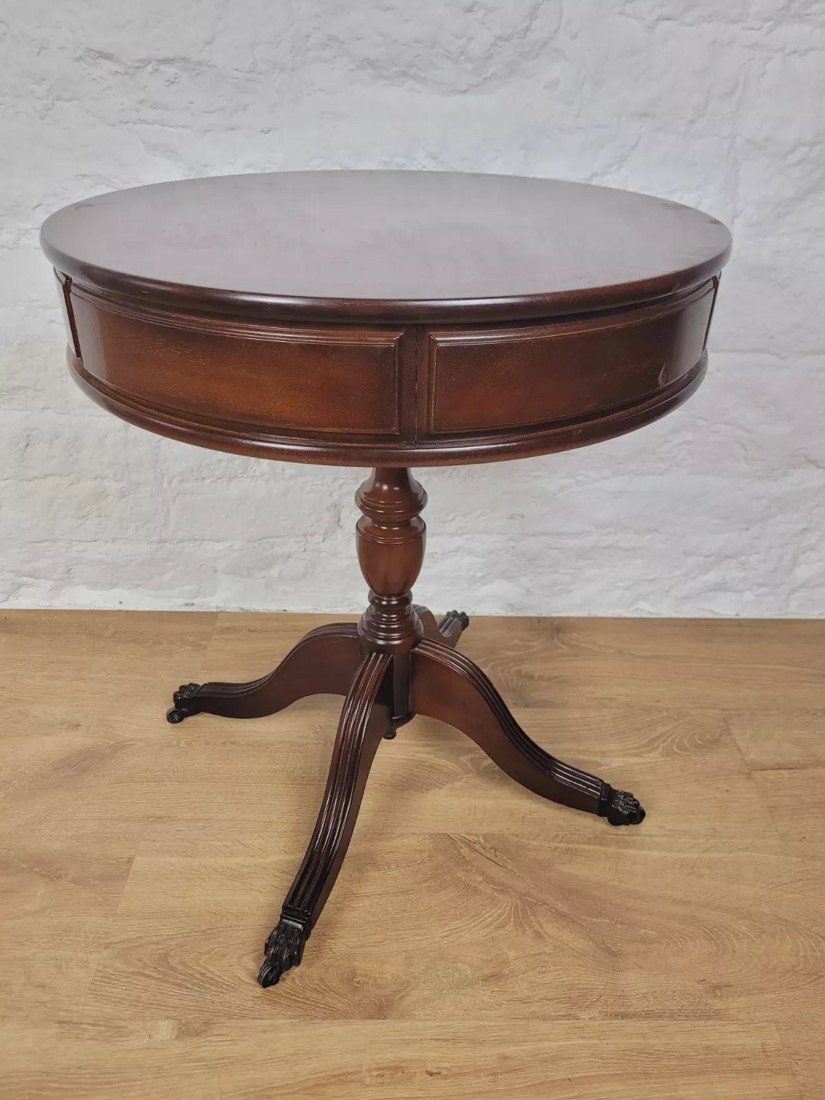 Victorian Drum Side Table Round Inlaid Paw Castors Drawers Postage Available