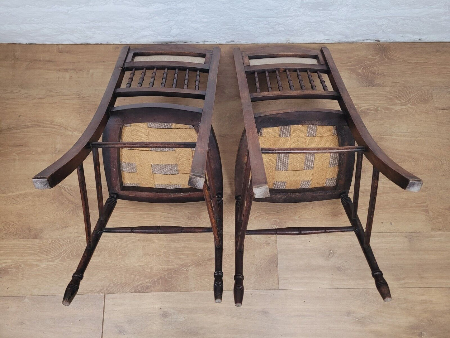 Victorian Inlaid Bedroom Chairs Pair Spindle Back Upholstered Postage Available