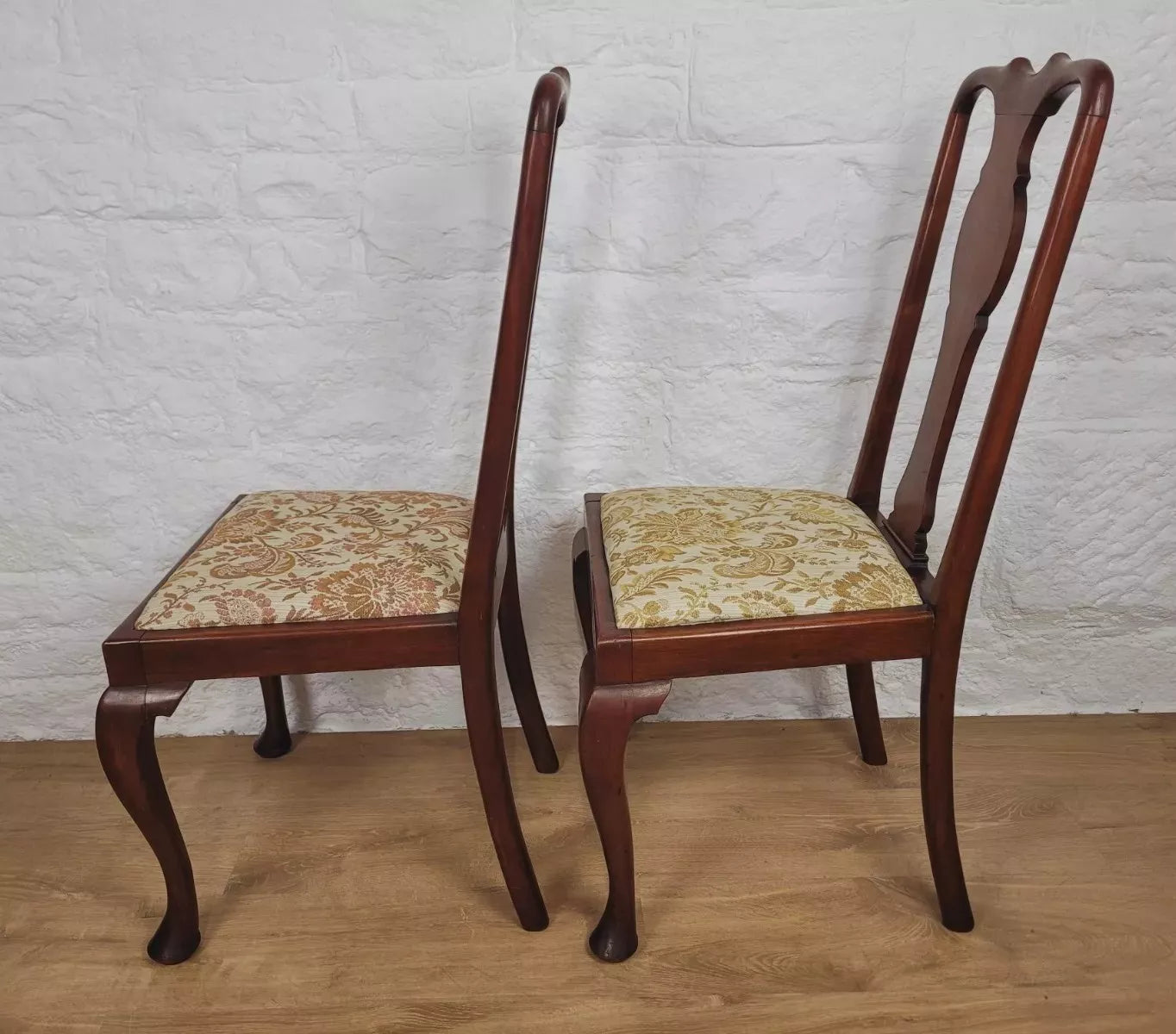 Victorian Dining Chairs Pair Upholstered Floral Queen Anne Postage Available