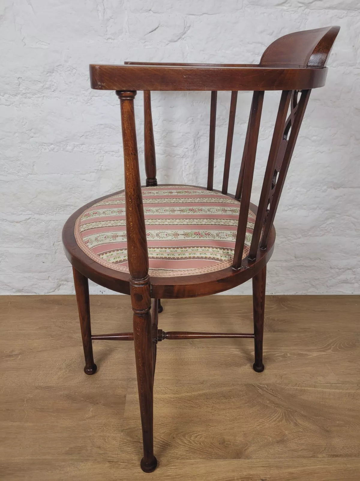 Edwardian Elbow Chair Inlaid Pierced Back Upholstered Postage Available