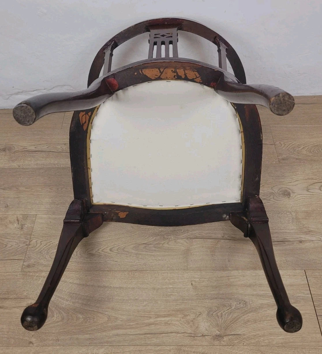 Edwardian Bedroom Elbow Chair Cushion Pierced Back Upholstered Postage Available
