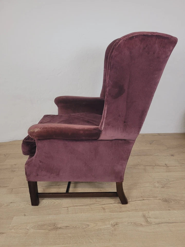 Victorian Wingback Armchair Velvet Purple 19thC Upholstered Delivery Available