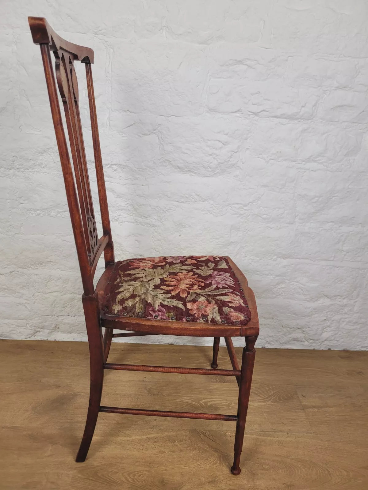 Edwardian Bedroom Chair Inlaid Motif Needlepoint Splatback Postage Available