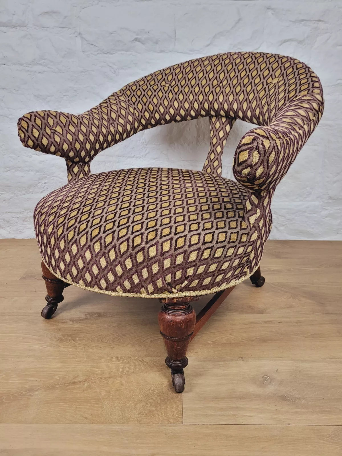 Victorian Tub Armchair Castors Upholstered Button Back Delivery Available