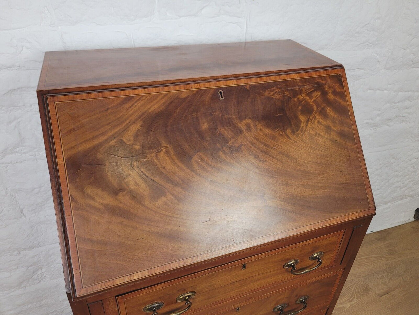 Edwardian Writing Bureau Satinwood Crossbanded Inlaid Leather Delivery Available