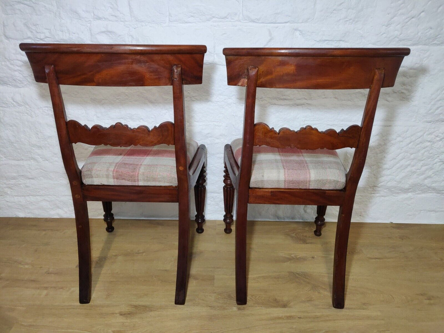 William IV Dining Chairs Set Tweed Carver Foliage Carvings Postage Available