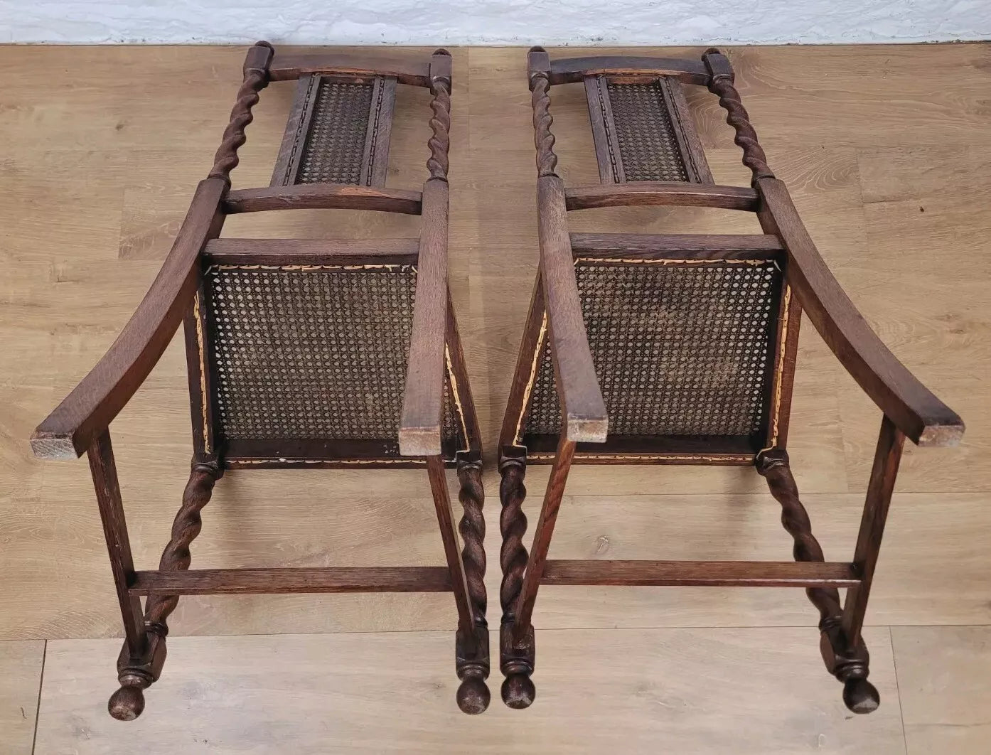 Victorian Dining Chairs Pair Oak Barley Twist Country Bergere Postage Available