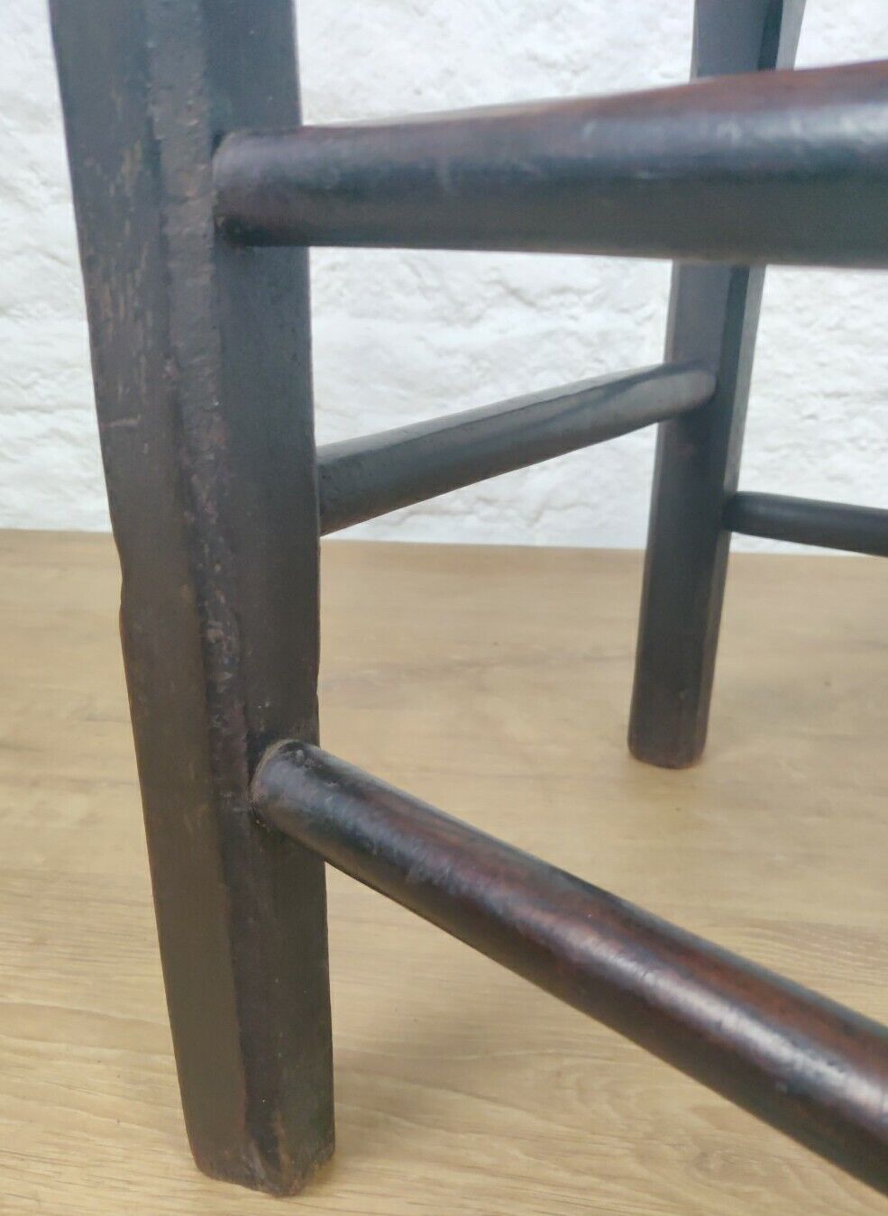 Lancashire Spindle Back Chair Rush Seat Carved Oak 19thC Postage Available