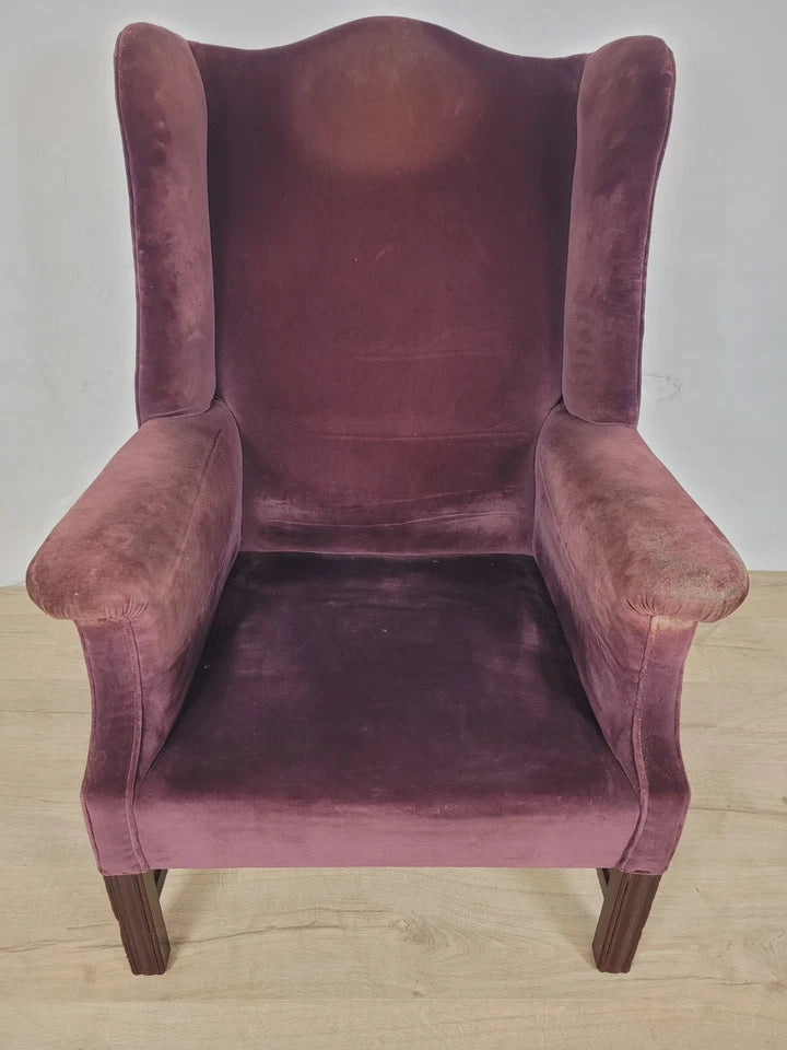 Victorian Wingback Armchair Velvet Purple 19thC Upholstered Delivery Available