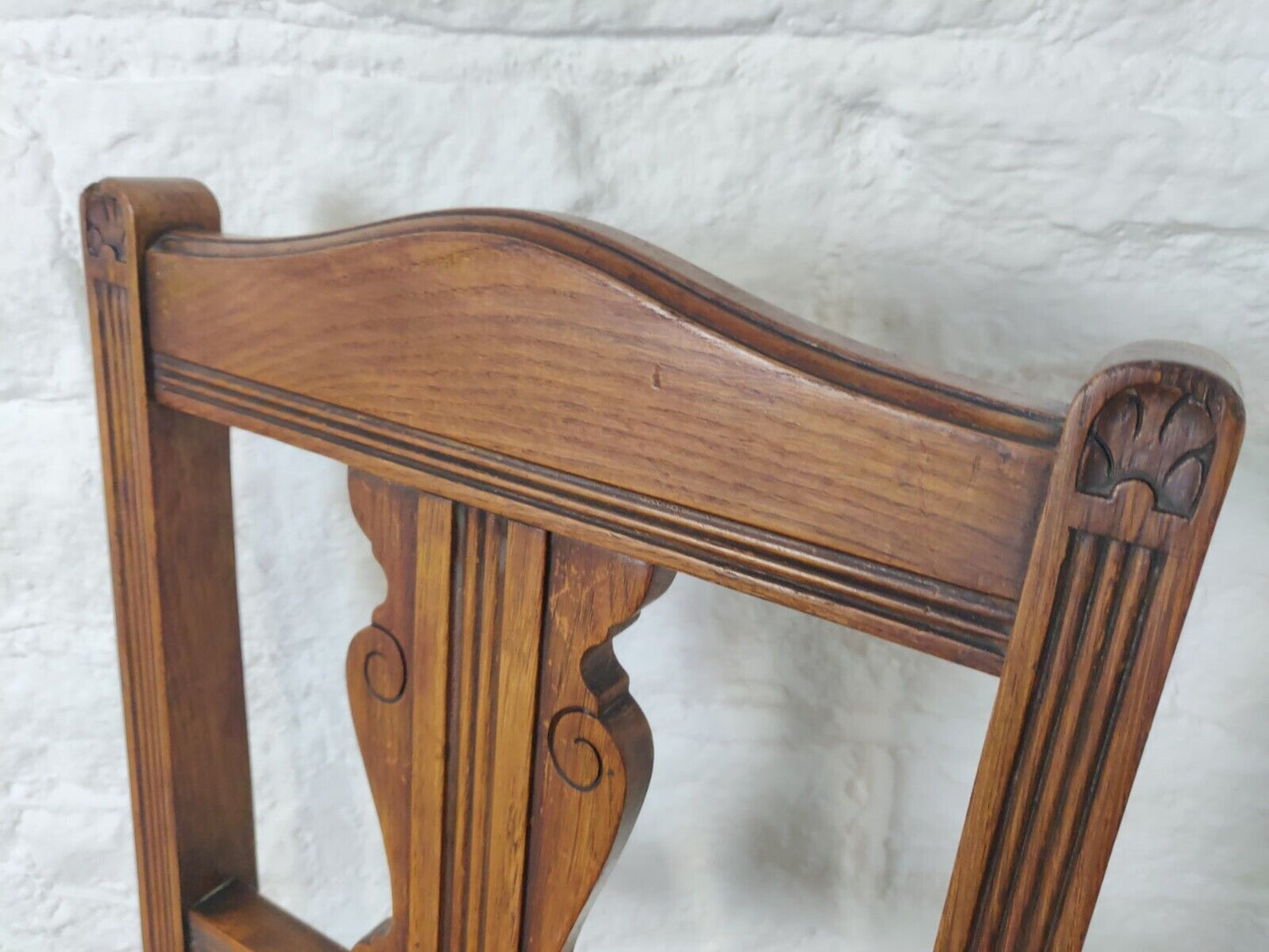 Edwardian Carved Hall Chair Floral Oak Scrolled Back Turned Postage Available