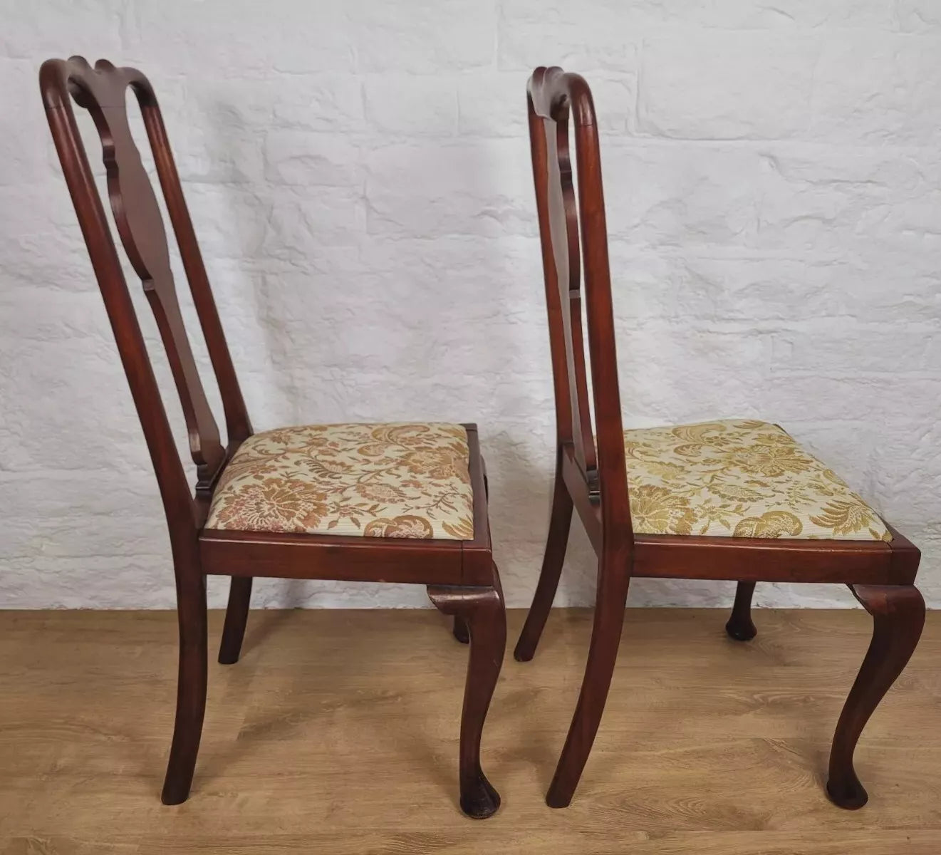 Victorian Dining Chairs Pair Upholstered Floral Queen Anne Postage Available