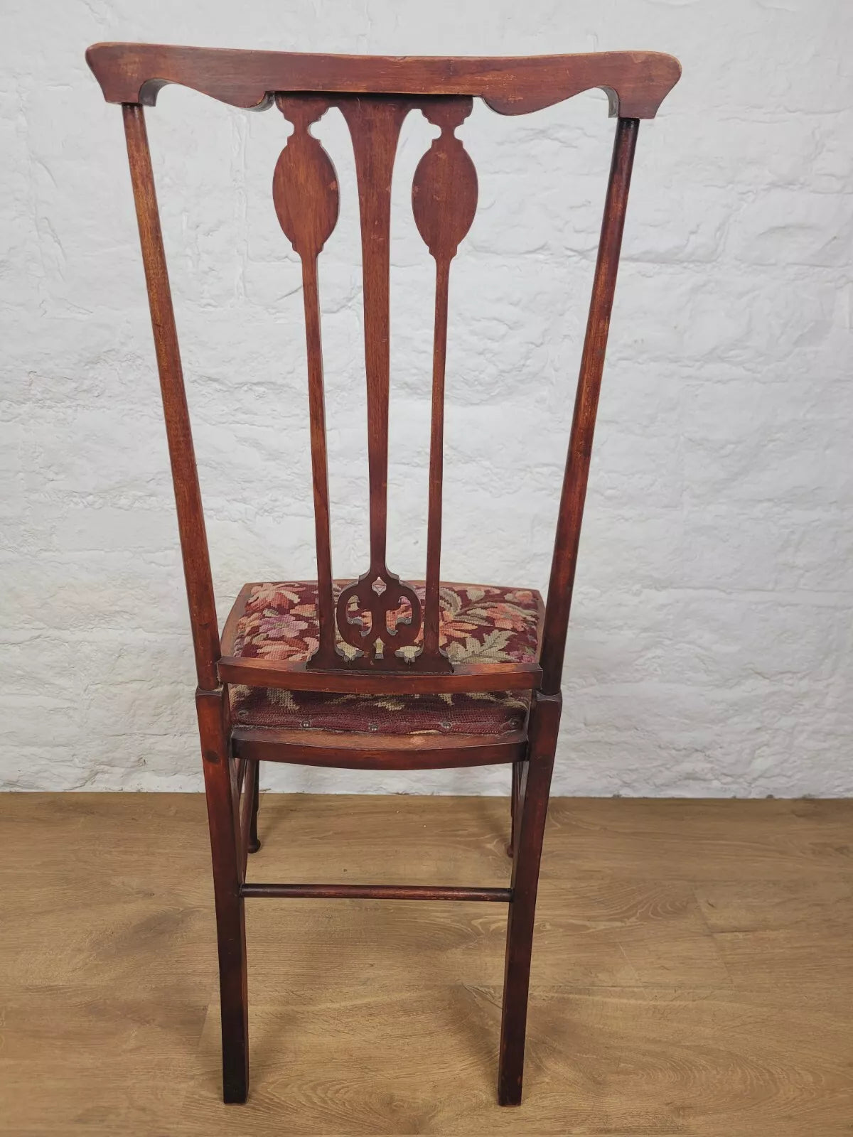 Edwardian Bedroom Chair Inlaid Motif Needlepoint Splatback Postage Available