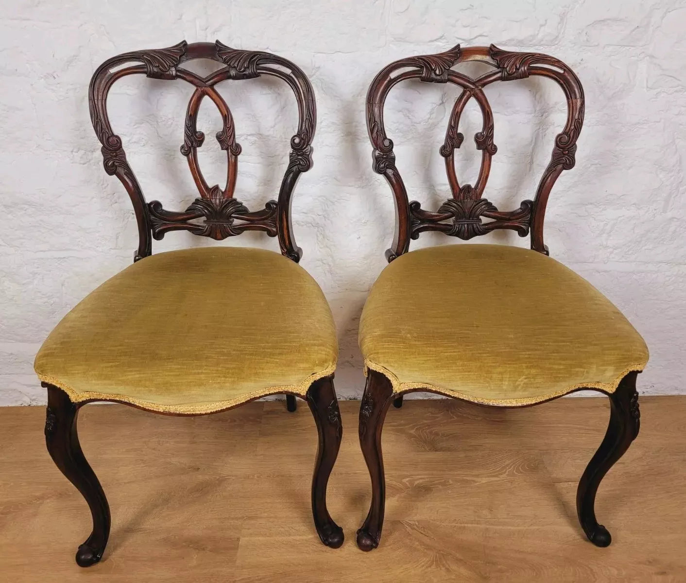 Victorian Dining Chairs 4 Carved Queen Anne Floral Upholstery Postage Available