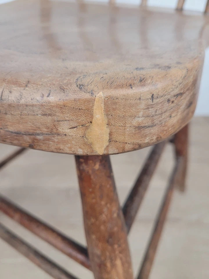 Country Kitchen Chair J.R. Carved Spindle Back 19thC Antique Postage Available