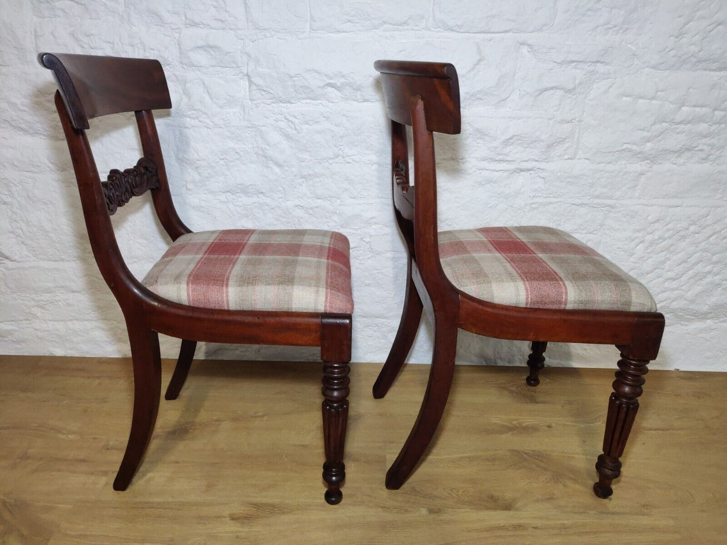 William IV Dining Chairs Set Tweed Carver Foliage Carvings Postage Available