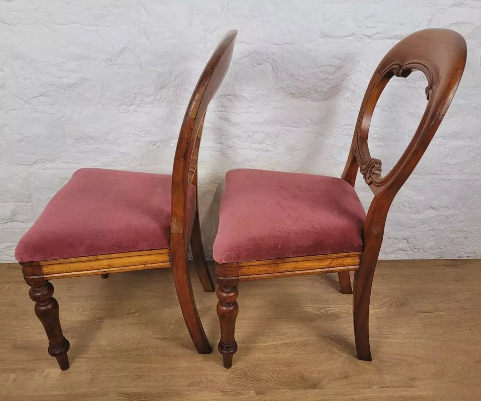 Vintage Dining Chairs Pair Balloon Back Carved Country Oak Postage Available