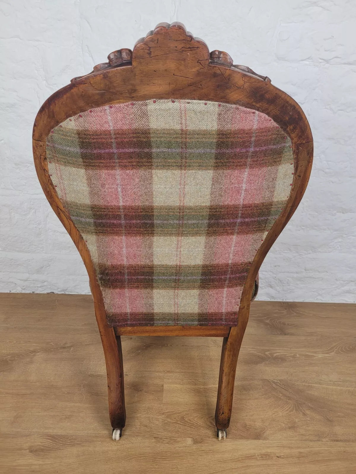 Walnut Nursing Chair Victorian Castors Tartan Carved Foliage Postage Available