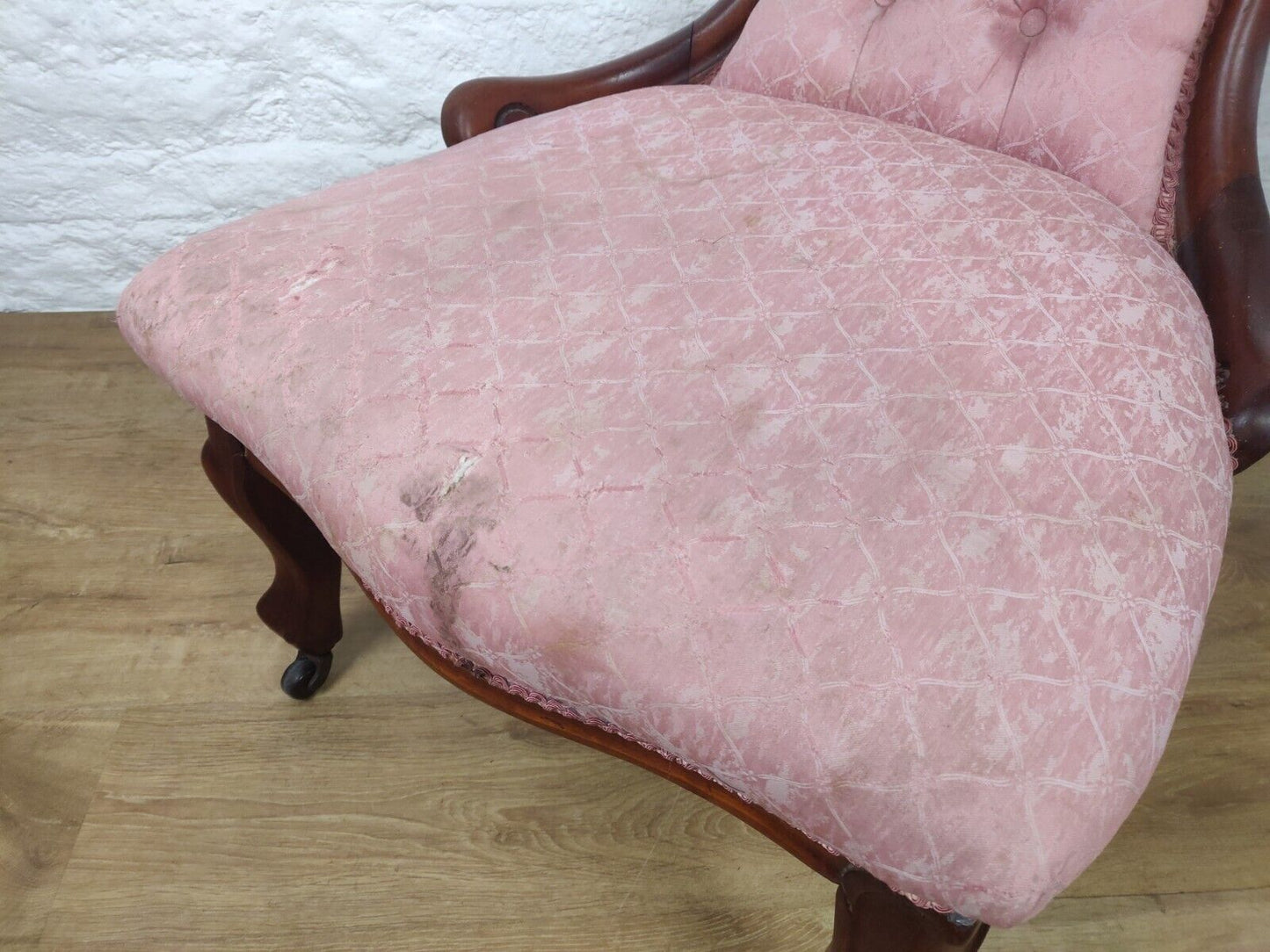 Victorian Nursing Chair Castors Button Back Pink Cabriole Legs Postage Available