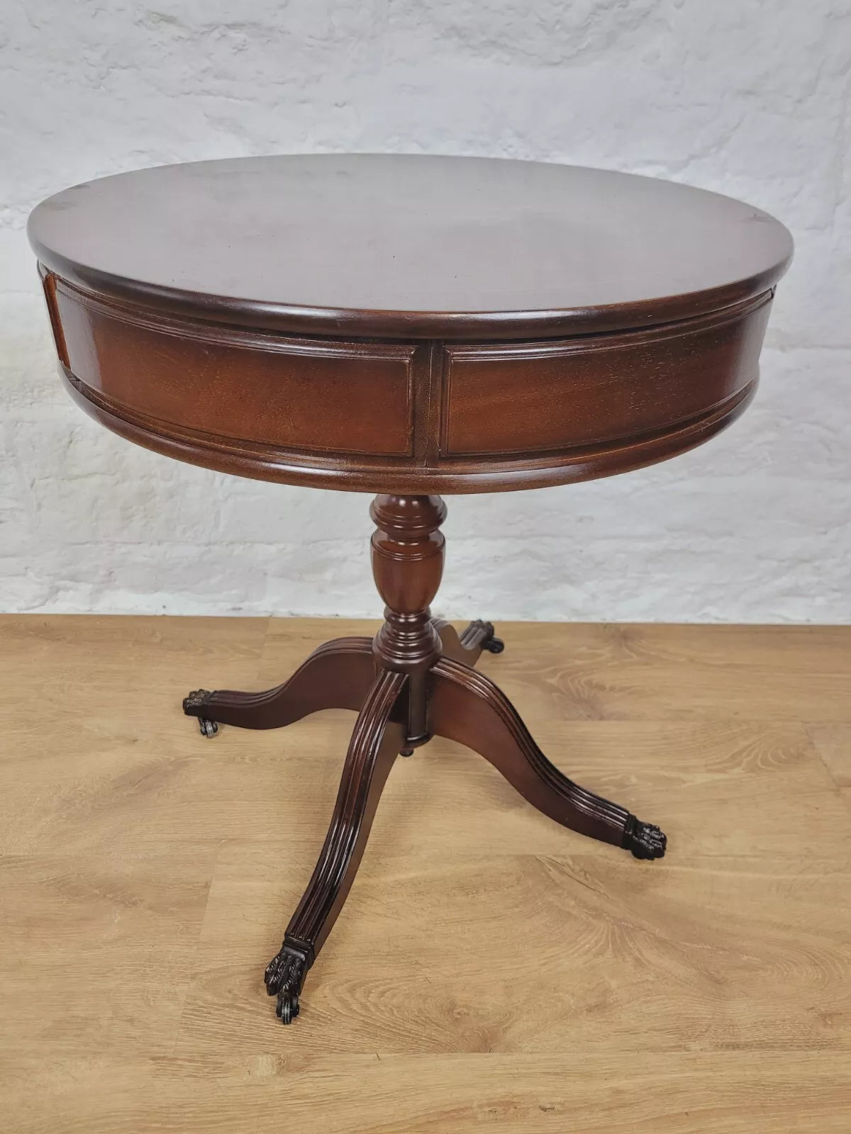 Victorian Drum Side Table Round Inlaid Paw Castors Drawers Postage Available