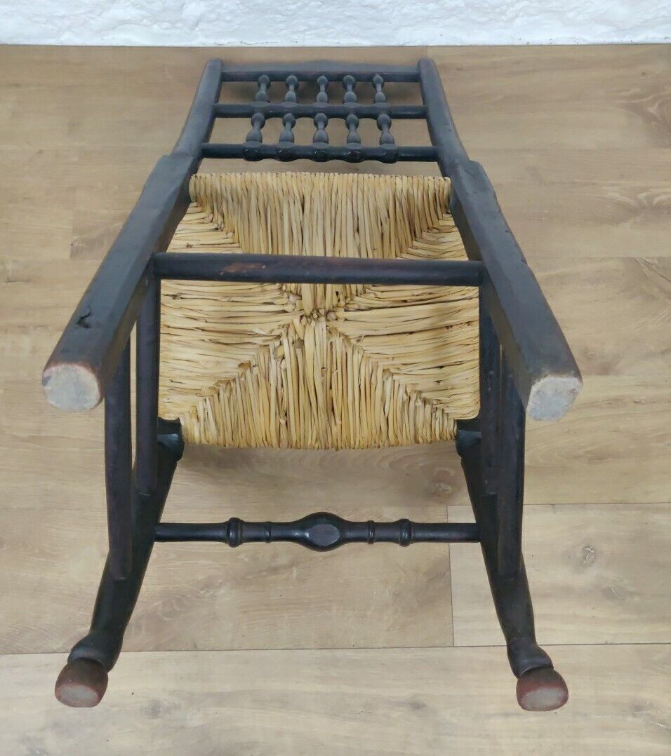 Lancashire Spindle Back Chair Rush Seat Carved Oak 19thC Postage Available