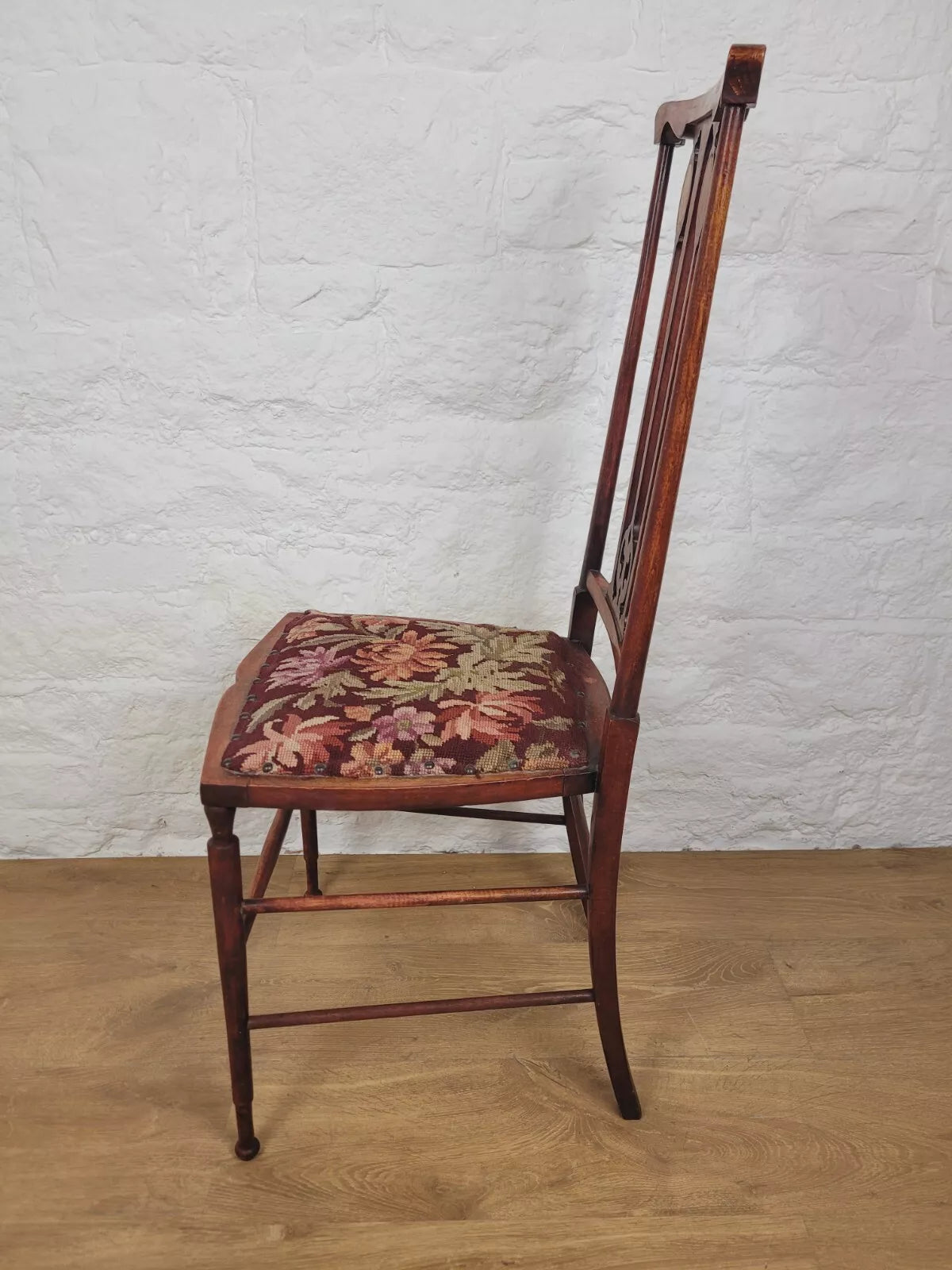 Edwardian Bedroom Chair Inlaid Motif Needlepoint Splatback Postage Available