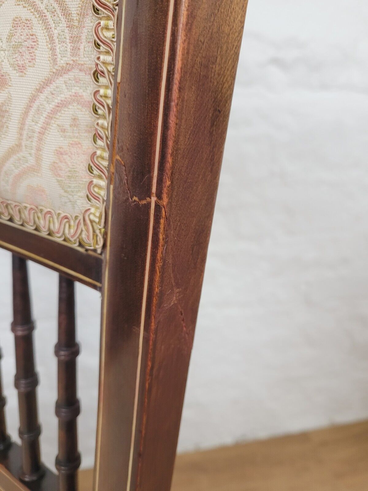 Victorian Inlaid Bedroom Chairs Pair Spindle Back Upholstered Postage Available