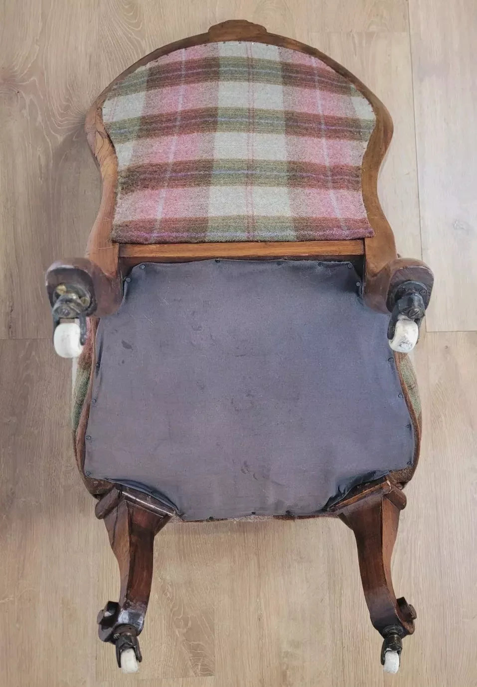 Walnut Nursing Chair Victorian Castors Tartan Carved Foliage Postage Available