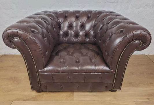 Chesterfield Club Armchair Button Back Brown Leather Delivery Available