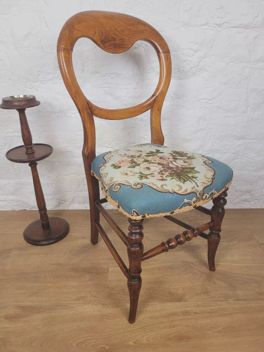 Fruitwood Dining Chair Victorian Balloon Back Upholstered Postage Available