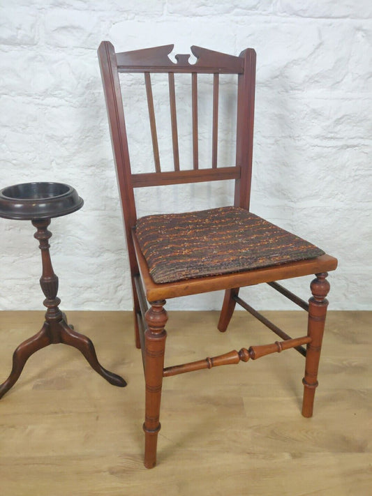 Side Bedroom Chair Mahogany Turned Carved Upholstered Antique Postage Available