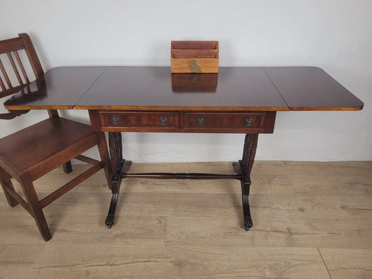 Drop Leaf Side Table Drawers Mahogany Castors Vintage 1940s Delivery Available