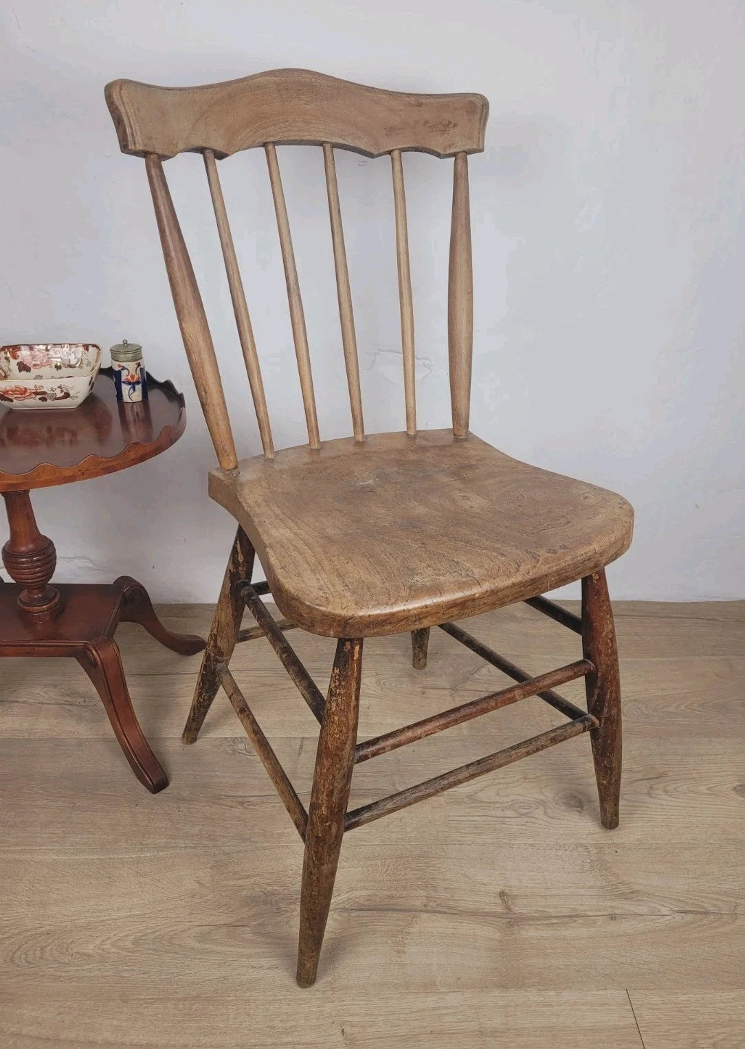 Country Kitchen Chair J.R. Carved Spindle Back 19thC Antique Postage Available