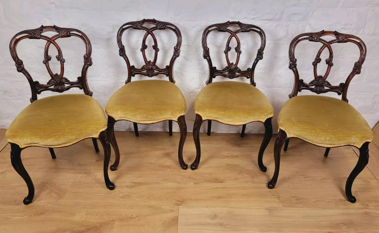 Victorian Dining Chairs 4 Carved Queen Anne Floral Upholstery Postage Available