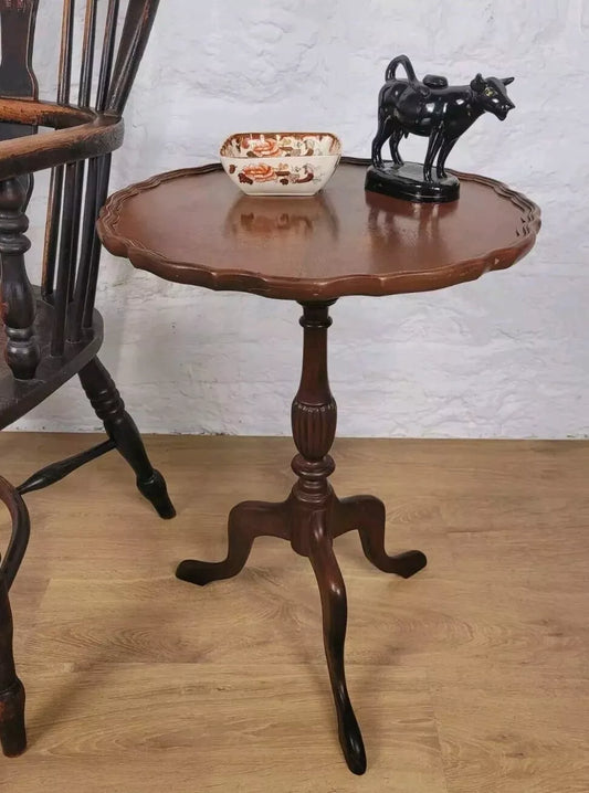 Piecrust Tripod Wine Table Fluted Leg Mahogany Vintage Postage Available