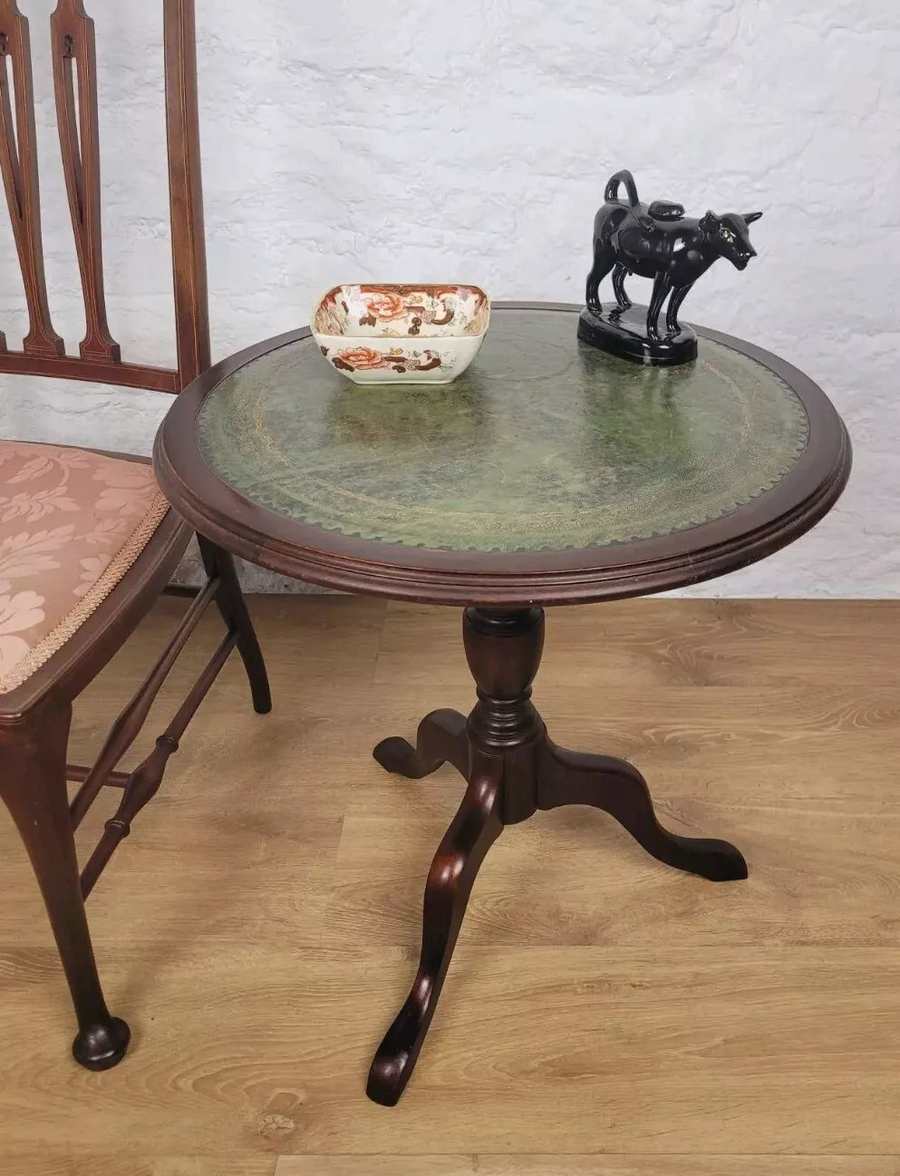 Victorian Tripod Wine Table Leather Gilt English Circular Postage Available