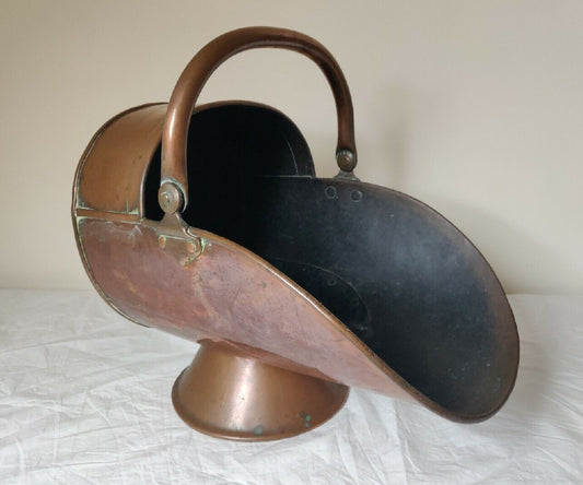 Copper Riveted Coal Helmet Scuttle With Handle Victorian Postage Available