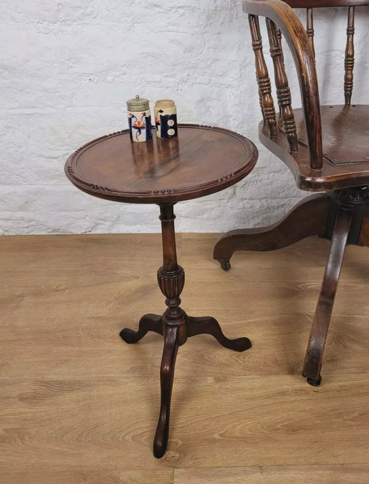 Vintage Tripod Wine Table Carved English Antique Style Postage Available