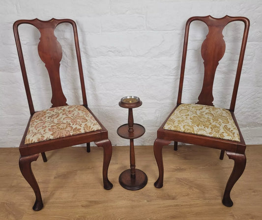 Victorian Dining Chairs Pair Upholstered Floral Queen Anne Postage Available