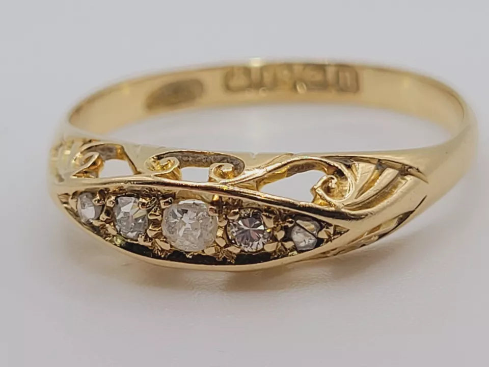 Gold Five Diamond Ring 18ct Edwardian Postage Available