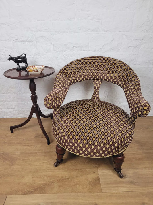 Victorian Tub Armchair Castors Upholstered Button Back Delivery Available