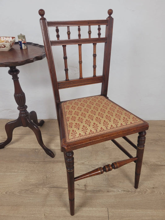 Edwardian Bedroom Chair Spindle Back Floral Upholstery Antique Postage Available