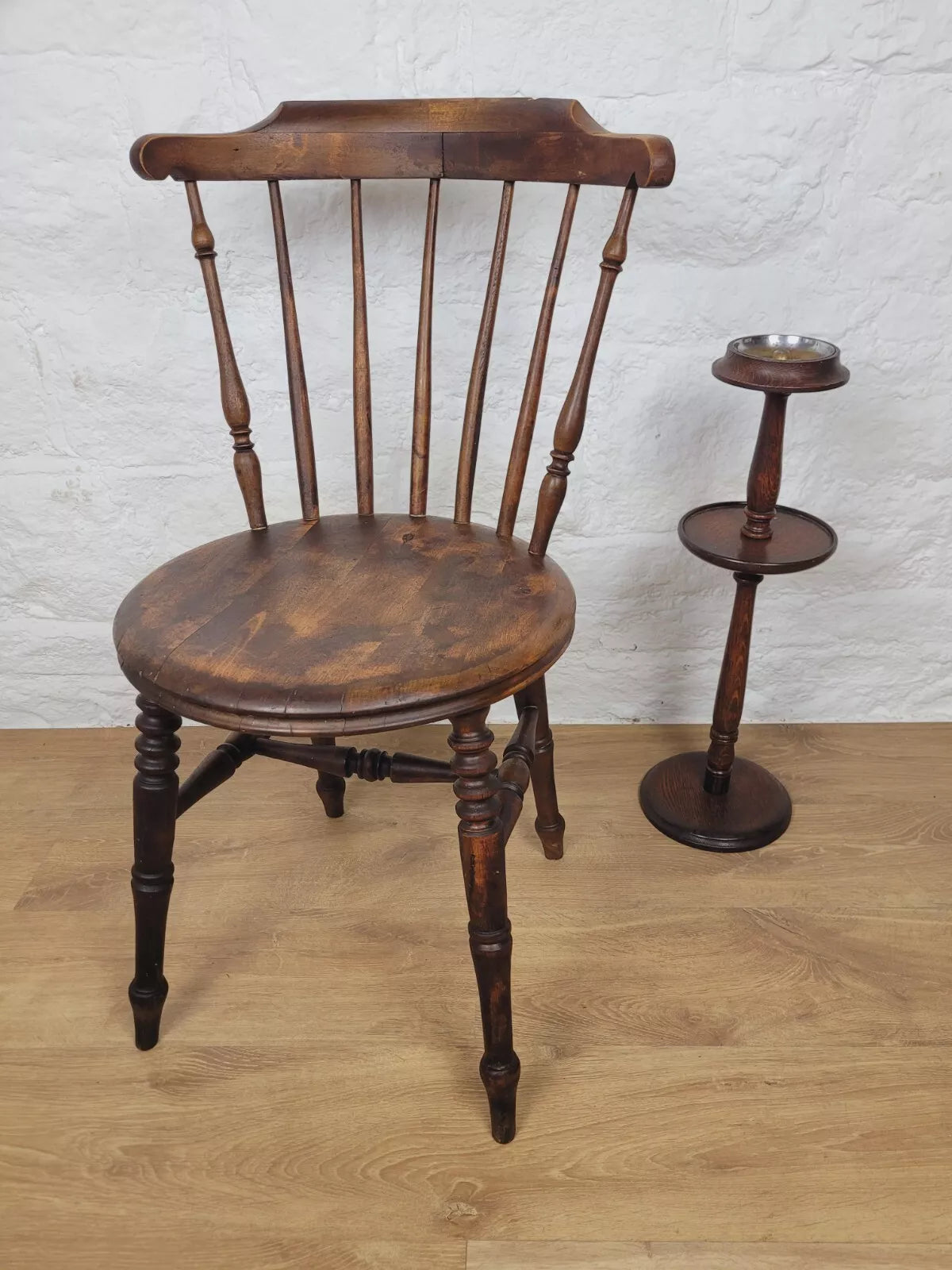 English Penny Windsor Chair Elm Spindle Back Victorian Country Postage Available