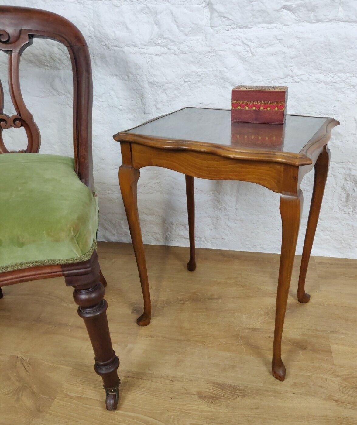 Walnut Glass Side Table Queen Anne Legs Postage Available