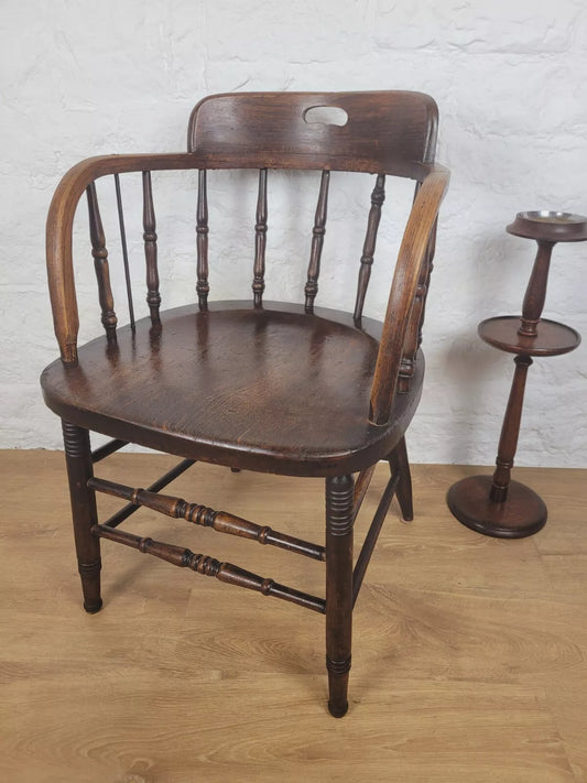 Vintage Office Elbow Chair Mid 20th Century Oak Spindle Back Postage Available