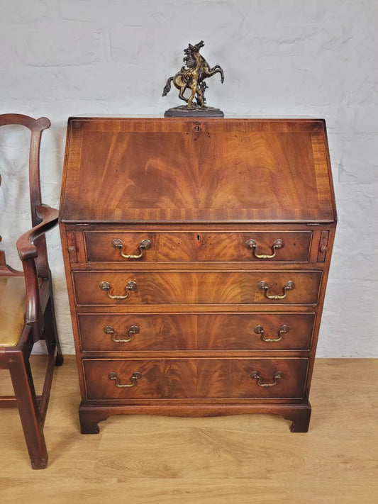 Victorian Writing Bureau Desk Leather Mahogany Brass Handles Delivery Available