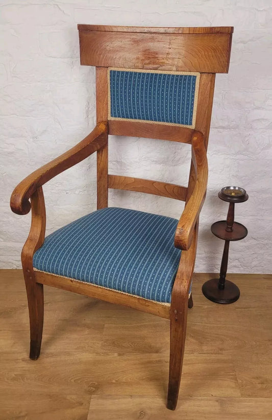 Vintage Fruitwood Armchair High Back Large Upholstered Blue Postage Available